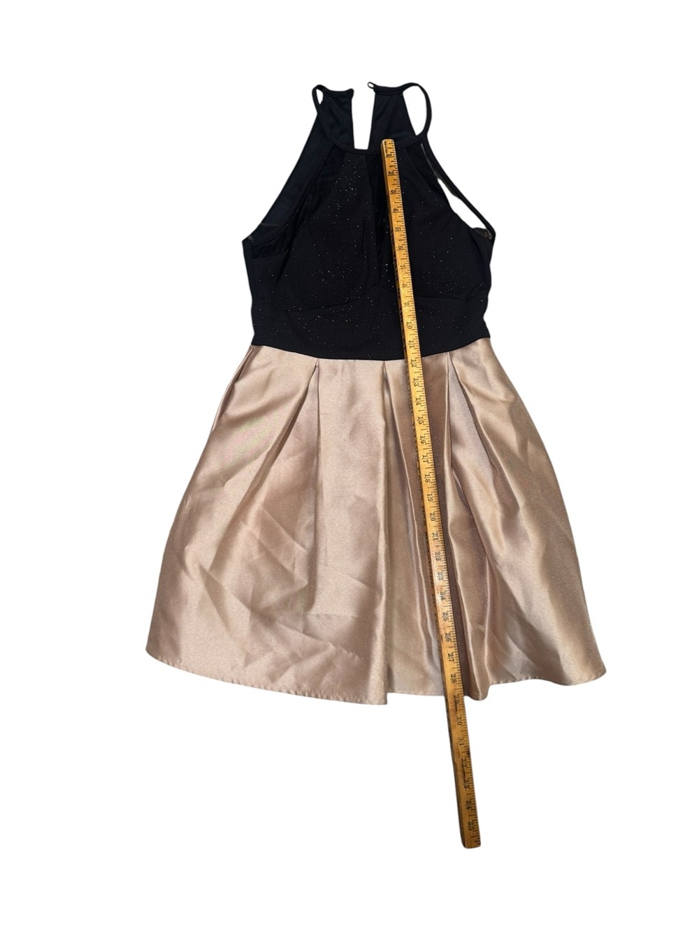 Teeze Me Black Gold Glitter Halter Fit & Flare Party Dress Juniors Size 3 - Picture 4 of 6